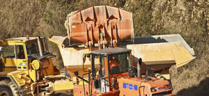 Pala cargadora cargando lagarto con finos